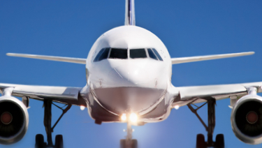 A closeup of a plane landing