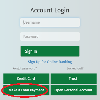 Bank of Utah login box with Make a Loan Payment button highlighted
