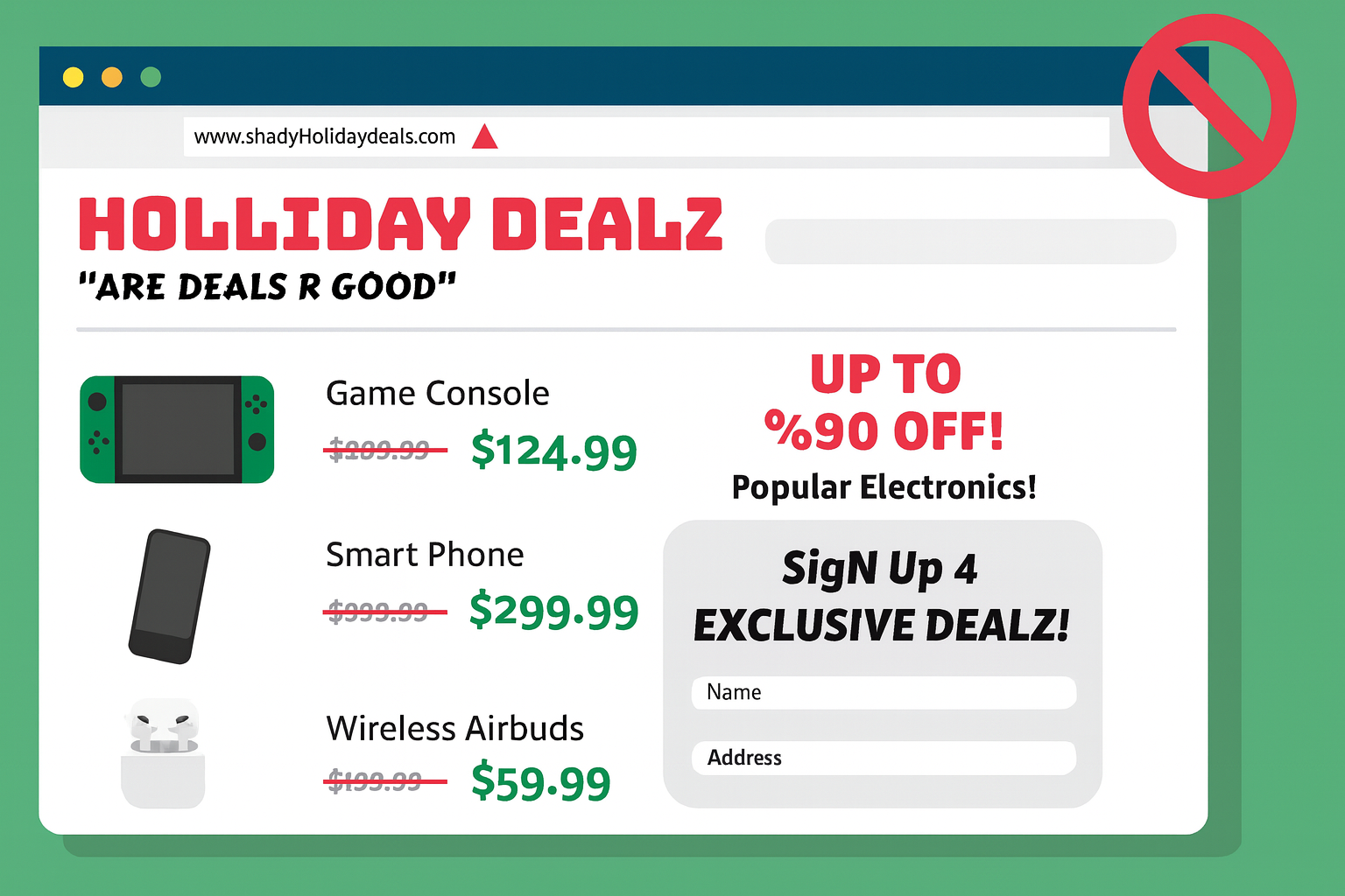 Holiday fraud awareness graphic encouraging shoppers to stay alert for scams