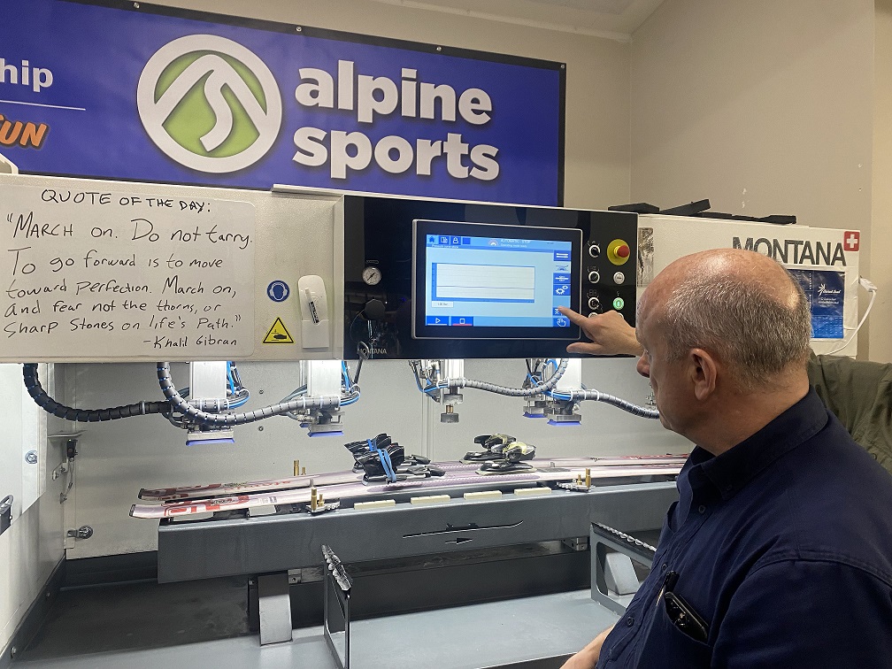 Chris Nichols reviews tuning settings on the Montana ski tuning system screen.