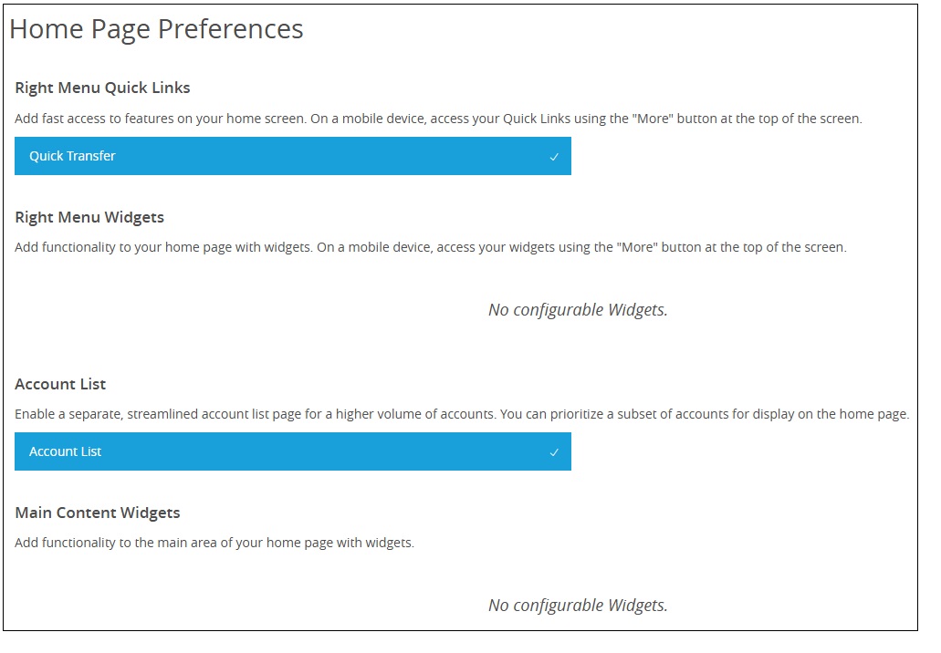 Homepage Preferences and Layout Customization