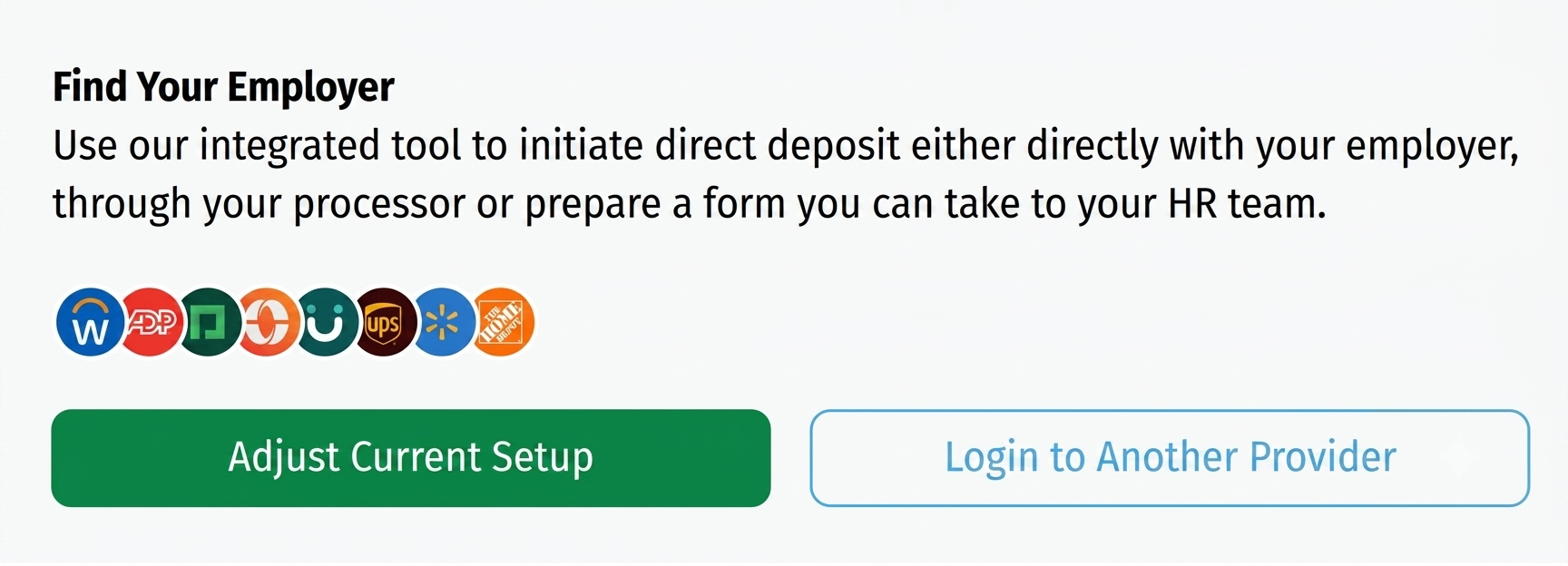 Manage direct deposit options inside application