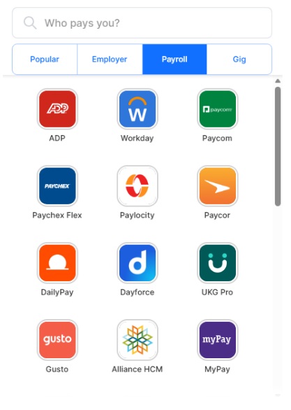 Payroll search tab