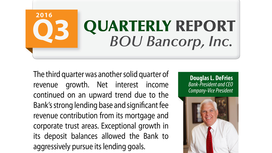 Bank of Utah 2016 Q3 Quarterly Report